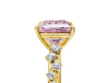Yellow gold Fancy Pink Princess Cut Diamond Cluster Side Stone Solitaire Ring with Prong Setting_34
