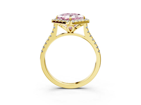 Yellow gold Fancy Pink Princess Cut Diamond Cushion Halo Ring with Pavé Band_3