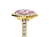 Yellow gold Fancy Pink Princess Cut Diamond Cushion Halo Ring with Pavé Band_5