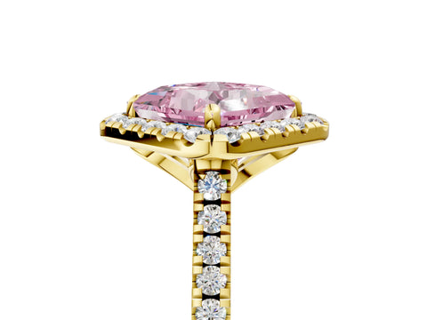 Yellow gold Fancy Pink Princess Cut Diamond Cushion Halo Ring with Pavé Band_5