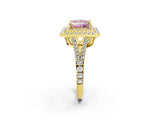 Yellow gold Fancy Pink Princess Cut Diamond Double Halo Ring with Pavé Band and Prong Setting_19