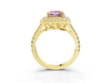 Yellow gold Fancy Pink Princess Cut Diamond Double Halo Ring with Pavé Band and Prong Setting_20
