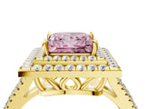 Yellow gold Fancy Pink Princess Cut Diamond Double Halo Ring with Pavé Band and Prong Setting_21