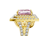 Yellow gold Fancy Pink Princess Cut Diamond Double Halo Ring with Pavé Band and Prong Setting_22