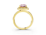 Yellow gold Fancy Pink Princess Cut Diamond Double Halo Ring with Split Shank and Four-Prong Setting_3