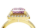 Yellow gold Fancy Pink Princess Cut Diamond Double Halo Ring with Split Shank and Four-Prong Setting_4