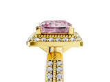 Yellow gold Fancy Pink Princess Cut Diamond Double Halo Ring with Split Shank and Four-Prong Setting_5
