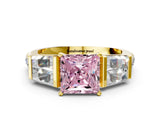 Yellow gold Fancy Pink Princess Cut Diamond Engagement Ring with Baguette Side Stones and Channel Set Band_17
