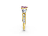 Yellow gold Fancy Pink Princess Cut Diamond Engagement Ring with Baguette Side Stones and Channel Set Band_19