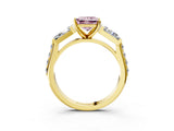 Yellow gold Fancy Pink Princess Cut Diamond Engagement Ring with Baguette Side Stones and Channel Set Band_20