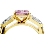 Yellow gold Fancy Pink Princess Cut Diamond Engagement Ring with Baguette Side Stones and Channel Set Band_21