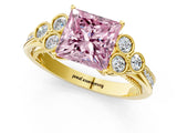 Yellow gold Fancy Pink Princess  Cut Diamond Engagement Ring with Bezel Set Round Side Stones and Prong Setting_49