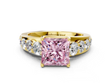 Yellow gold Fancy Pink Princess  Cut Diamond Engagement Ring with Pavé Band and Four-Prong Setting_3