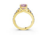 Yellow gold Fancy Pink Princess  Cut Diamond Engagement Ring with Pavé Band and Four-Prong Setting_6