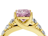 Yellow gold Fancy Pink Princess  Cut Diamond Engagement Ring with Pavé Band and Four-Prong Setting_7