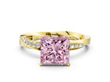 Yellow gold Fancy Pink Princess Cut Diamond Engagement Ring with Side Stone Accents and Four-Prong Setting_24