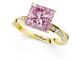 Yellow gold Fancy Pink Princess Cut Diamond Engagement Ring with Side Stone Accents and Four-Prong Setting_25