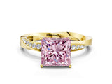 Yellow gold Fancy Pink Princess Cut Diamond Engagement Ring with Side Stone Accents and Four-Prong Setting_96