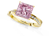 Yellow gold Fancy Pink Princess Cut Diamond Engagement Ring with Side Stone Accents and Four-Prong Setting_97