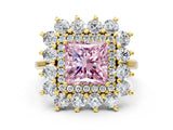 Yellow gold Fancy Pink Princess Cut Diamond Floral Double Halo Engagement Ring with Prong Setting_24