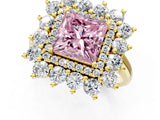 Yellow gold Fancy Pink Princess Cut Diamond Floral Double Halo Engagement Ring with Prong Setting_25