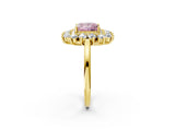 Yellow gold Fancy Pink Princess Cut Diamond Floral Double Halo Engagement Ring with Prong Setting_26
