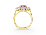 Yellow gold Fancy Pink Princess Cut Diamond Floral Double Halo Engagement Ring with Prong Setting_27