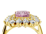 Yellow gold Fancy Pink Princess Cut Diamond Floral Double Halo Engagement Ring with Prong Setting_28