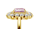 Yellow gold Fancy Pink Princess Cut Diamond Floral Double Halo Engagement Ring with Prong Setting_29