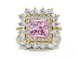 Yellow gold Fancy Pink Princess Cut Diamond Floral Double Halo Engagement Ring with Prong Setting_72