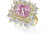 Yellow gold Fancy Pink Princess Cut Diamond Floral Double Halo Engagement Ring with Prong Setting_73