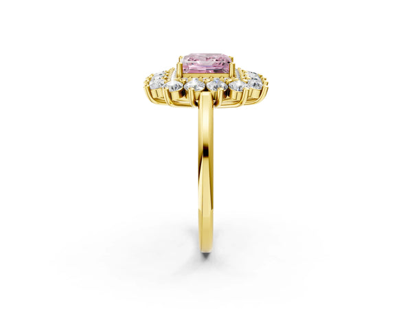 Yellow Gold Princess Cut Floral Double Halo Engagement Ring Setting for Fancy Pink Center