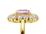 Yellow gold Fancy Pink Princess Cut Diamond Floral Double Halo Engagement Ring with Prong Setting_77