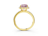 Yellow gold Fancy Pink Princess  Cut Diamond Floral Halo Engagement Ring with Pavé Band and Prong Setting_19