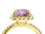 Yellow gold Fancy Pink Princess  Cut Diamond Floral Halo Engagement Ring with Pavé Band and Prong Setting_20