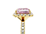 Yellow gold Fancy Pink Princess  Cut Diamond Floral Halo Engagement Ring with Pavé Band and Prong Setting_21