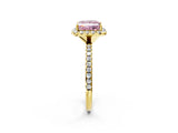 Yellow gold Fancy Pink Princess  Cut Diamond Floral Halo Engagement Ring with Pavé Band and Prong Setting_28