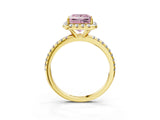Yellow gold Fancy Pink Princess  Cut Diamond Floral Halo Engagement Ring with Pavé Band and Prong Setting_29