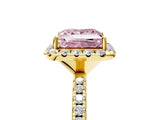 Yellow gold Fancy Pink Princess  Cut Diamond Floral Halo Engagement Ring with Pavé Band and Prong Setting_31