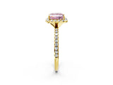 Yellow gold Fancy Pink Princess  Cut Diamond Floral Halo Engagement Ring with Pavé Band and Prong Setting_40