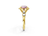 Yellow gold Fancy Pink Princess  Cut Diamond Floral Halo Engagement Ring with Shared Prong Setting 3