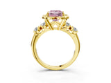 Yellow gold Fancy Pink Princess  Cut Diamond Floral Halo Engagement Ring with Shared Prong Setting 4