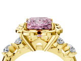 Yellow gold Fancy Pink Princess  Cut Diamond Floral Halo Engagement Ring with Shared Prong Setting 5