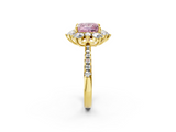 Yellow gold Fancy Pink Princess  Cut Diamond Floral Halo Pave Band with Prong Setting_2
