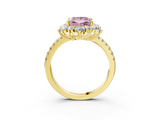 Yellow gold Fancy Pink Princess  Cut Diamond Floral Halo Pave Band with Prong Setting_3