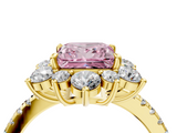 Yellow gold Fancy Pink Princess  Cut Diamond Floral Halo Pave Band with Prong Setting_4