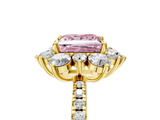 Yellow gold Fancy Pink Princess  Cut Diamond Floral Halo Pave Band with Prong Setting_5
