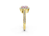 Yellow gold Fancy Pink Princess Cut Diamond Floral Halo Ring with Pavé Band and Prong Setting_5