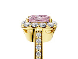 Yellow gold Fancy Pink Princess Cut Diamond Floral Halo Ring with Pavé Band and Prong Setting_8
