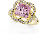 Yellow gold Fancy Pink Princess Cut Diamond Floral Halo Split Shank Prong Setting Ring_1